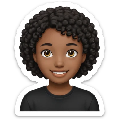 Un adolecente con camisa negra, pelo rizo, pelo corto, de color moreno su piel, ojos negros sticker