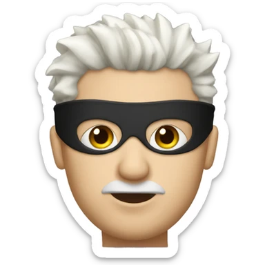 Man with black blindfold and white spiky hair sticker
