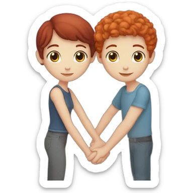 Blue eyed brunette short haired boy and red haired girl holding hands sticker