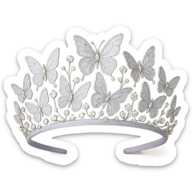 butterfly crown with a delicate violet base, butterflies in light purple and silver enamel, sparkling gems sticker