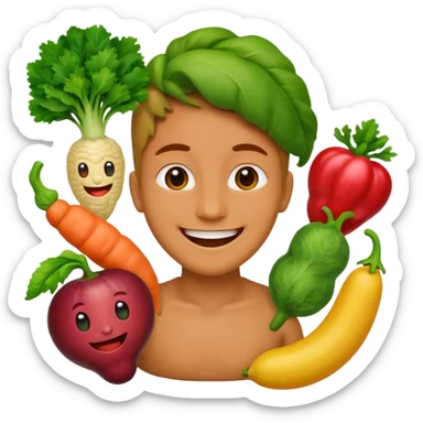 realistic intestines with fruit and vegetables, emoji style sticker