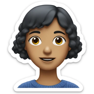 tan girl with short black bangs in blue jumper eating blueberries sticker