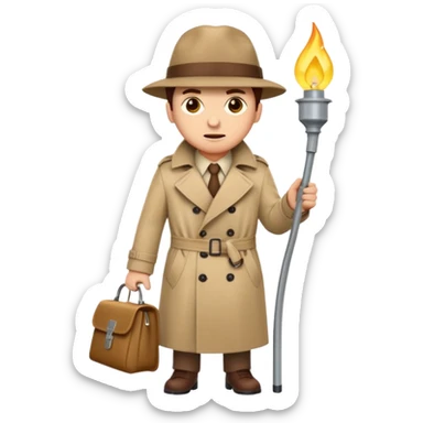 écureuil détective avec un trench-coat et une lampe torche, style emoji Apple sticker