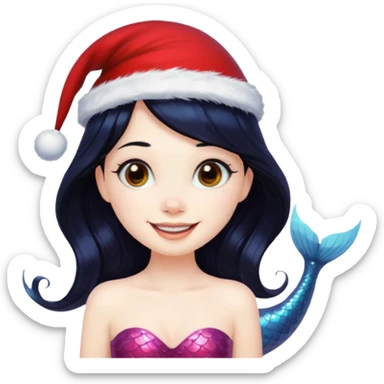 black haired mermaid with christmass hat sticker