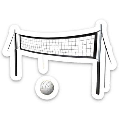 A close-up volleyball net with a ball hovering above it, set against the backdrop of a sandy volleyball court. The scene highlights the tension of an impending play, with the court lines clearly visible and a bright, sunny atmosphere surrounding the action. sticker