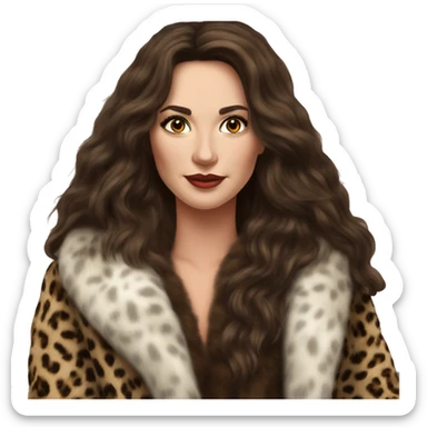 Beautiful Woman Realistic long hair brunette Mob wife fur coat with Leopard  sticker