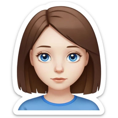 A girl with brown shoulder length layered bob, pale skin, blue eyes and nose piercing  sticker
