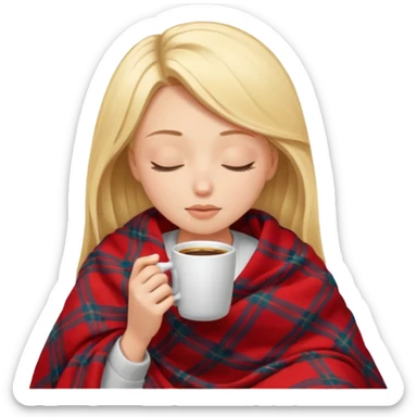 Blonde girl inside a blanket sipping coffee eyes closed sticker