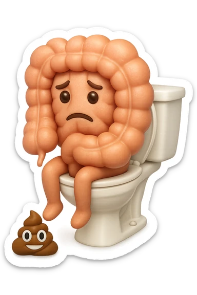 EMOJI STILE IPHONE 3D DI UN INTESTINO CHE sta seduto sul wc e davanti ha una montagnetta di feci a palline stile emoji iphone E FALLO MOLTO REALISTICO IN 3D sticker