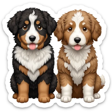 2 dogs: one light brown Aussie doodle, one Bernedoodle all black with white eyebrows some white markings, no brown coloring. Both same size. sticker