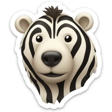 A side profile of a bear with the top half regular and the bottom half zebra sticker