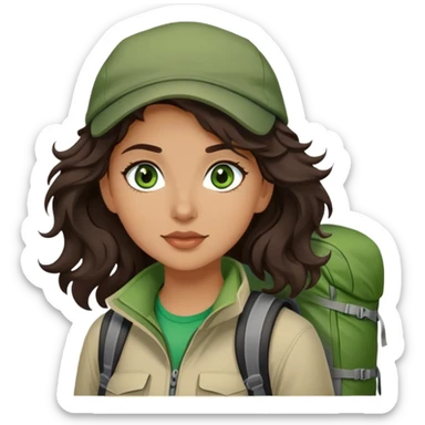 Beautiful girl with dark brown wavy hair and green eyes going on a hike sticker