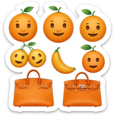 Hermès-style orange fruit, single color, minimal, cute emoji style sticker