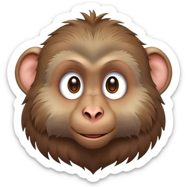 Cinematic Cute Baboon Portrait Emoji, Head tilted playfully and inquisitively, featuring a vibrant Fur of earthy browns with expressive, round, sparkling eyes filled with curiosity, Simplified yet irresistibly adorable features, highly detailed, glowing with a warm, friendly glow, high shine, affectionate and spirited, stylized with a touch of urban whimsy, bright and endearing, soft glowing outline, capturing the essence of a mischievous yet loving baboon, so playful it feels like it could leap out of the screen and into your arms! sticker