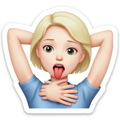 Arms Crossing holding neck in a chocking position with tounge out  sticker