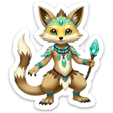 Anthro Sona Cool Edgy Cute Colorful Shy Shamanic Tribal Shiny Fakemon-Fantasy-Creature Full Body sticker