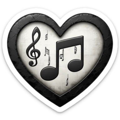 heart with a dark music note and grunge texture sticker