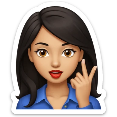 black slighty browin hair light brown skin woman, flirtatious gesture, biting her finger and winking emoji she also has tall hair and brown eyes sticker