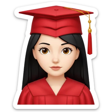 white girl with straight black hair graduating in a red cap and gown sticker