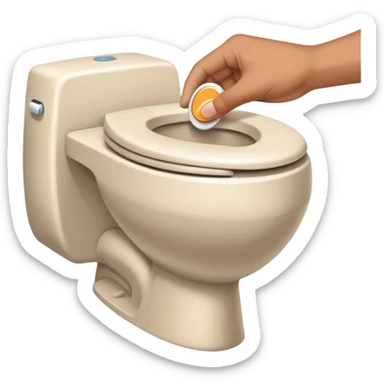 hand pressing the flush button on a toilet, clean and friendly sticker