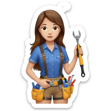 beautiful girl with long brown hair constructing new shower in bedroom sticker