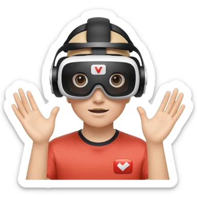 A person wearing a VR headset with the white YouTube play button logo on it sticker