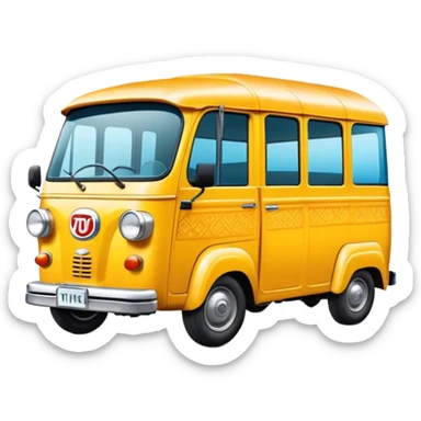 Cinematic Realistic Tuk Tuk Pop Culture Emoji, featuring a vibrant portrayal of the iconic Thai tuk tuk rendered with dynamic textures and lively, urban lighting. sticker