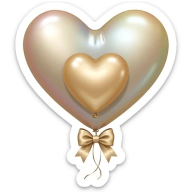 pearl-colored bow and 6 beige  metallic aesthetic heart-shaped balloons sticker