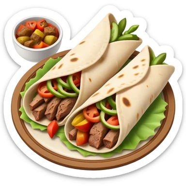 cinematic-realistic-gyros-dish-emoji,-showcasing-succulent,-spiced-meat-wrapped-in-pita-with-fresh-vegetables-rendered-with-lifelike-detail-and-dynamic,-appetizing-lighting. sticker