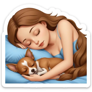 Girl sleeping with longhair brown chihuahua  sticker