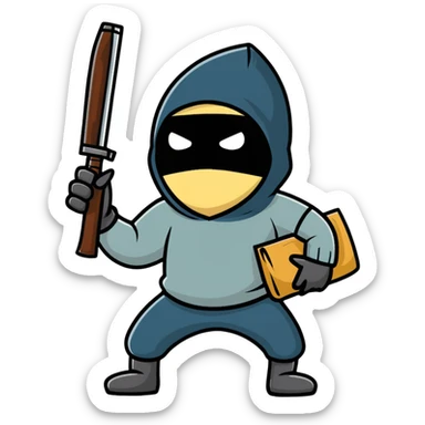 cartoon robber with sack on head holding weapon full body sticker