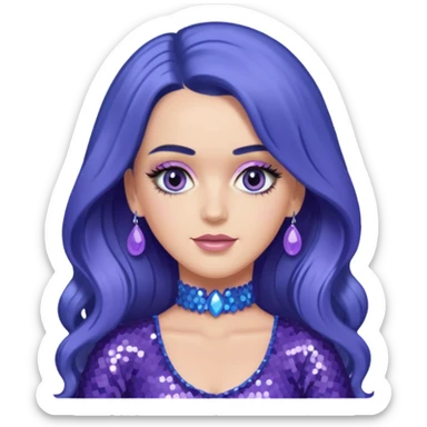 Katy Perry with long indigo hair,  lavender sequin outfit sticker