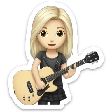 A young emo/grunge white girl, with very light blond hair,grey eyes, and a guitar sticker