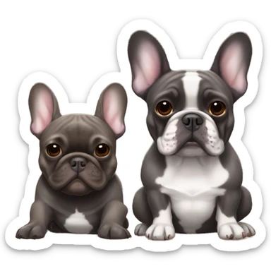 dark gray french bulldog happy alongside a dark brown brindle French bulldog, best friends sticker