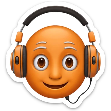 Orange happy face emoji with a couple of hair,headphones,and antennas. sticker