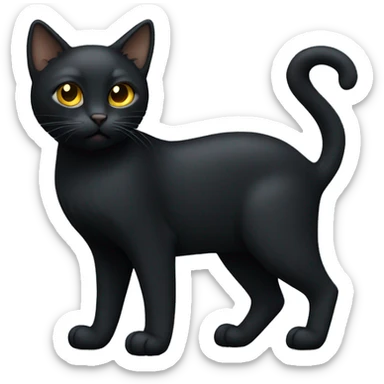 Small sleek black cat full body golden eyes with fluffy ear tips sticker