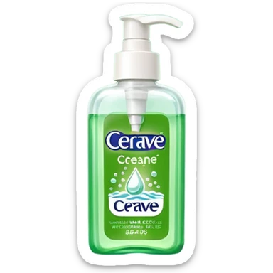 `CeraVe-shaped white rectangular pump bottle with soft green label CeraVe” stripe. Surrounded by floating water bubbles, glowing light particles, and a gentle green mist. Feels like a calm hydration spell in a bottle. Clean, glossy, emoji-style.`magical
 sticker