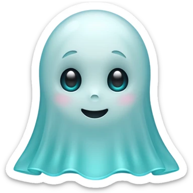 Cute cyan ghost character with big adorable eyes and a small smile sticker