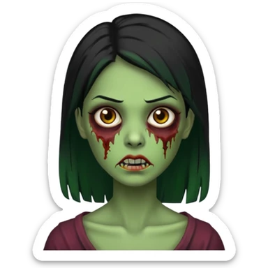 Faça uma zombie verde mulher com cabelos pretos e lisos de olhos castanhos sticker