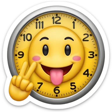 yellow emoji with tongue out and two fingers doing the clock it sign sticker