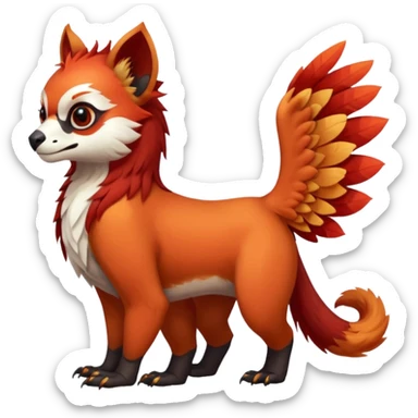 A beaked beaky 4-legged, feral, digitigrade, lanky, elegant, Gryphon-Griffin-Griff-Avian-hybrid, with a long beak, with Red-Panda-colors and markings, full body, cute, realism, hyper-realistic  sticker