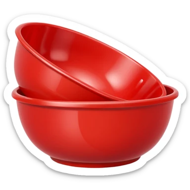 A bright red plastic household bowl. Smooth glossy surface, soft studio lighting, subtle shadow underneath. Product-style photography, crisp focus, minimalistic composition. sticker