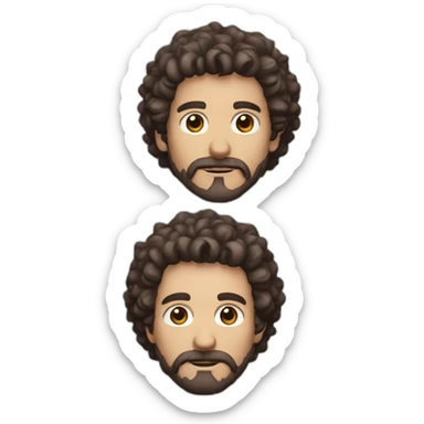 White man with brown eyes and dark curly hair and a beard like mario bros sticker