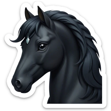 Cinematic Elegant Black Horse Portrait Emoji, Head held high with a serene, powerful gaze, showcasing a magnificent jet-black fur with a radiant, glossy finish, a flowing mane and tail, and piercing dark eyes exuding beauty and strength, Simplified yet majestically refined features, highly detailed, glowing with a soft, ethereal light, high shine, poised and breathtaking, stylized with an air of pure elegance, capturing the essence of a stunning and graceful steed, so beautiful it feels like it could gallop out of the screen with effortless charm! sticker