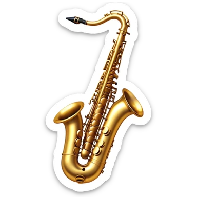 Cinematic Realistic Saxophone, smooth, curving golden brass body, intricate keywork reflecting soft warm light, rich patina adding character, glowing with a jazzy and atmospheric presence. sticker
