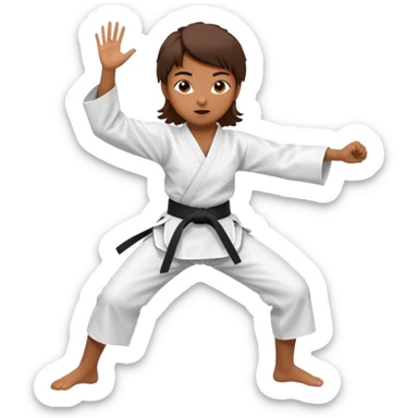 Ragazza castana che pratica karate, ha la cintura nera ed io tradizionale kimono bianco del karate, tira un calcio laterale oppure un pugno oppure è in posizione di guardia sticker