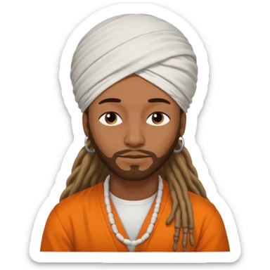 Brownskin man with long dreadlocks add a white turban on his head orange shirt sleeping sticker