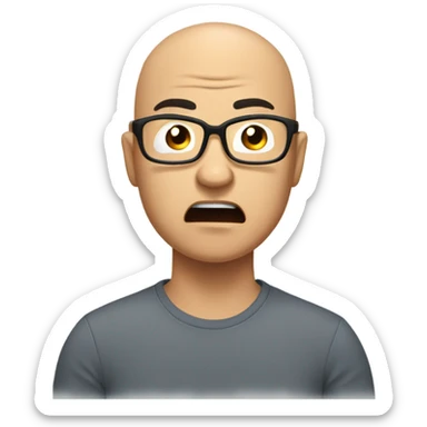  a 35-year old, male, bald Asian man, wearing glasses, inquisitive, angry, scratching the back of his head in confusion,  sticker