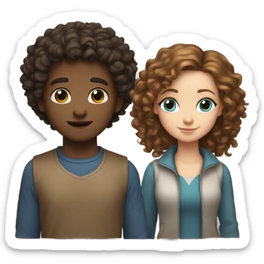 Girl with curly hair and blue eyes. And a guy with brown hair brown eyes. Both white skin sticker