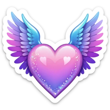 ombré heart with big full pastel wings with glitter and sparkles sticker